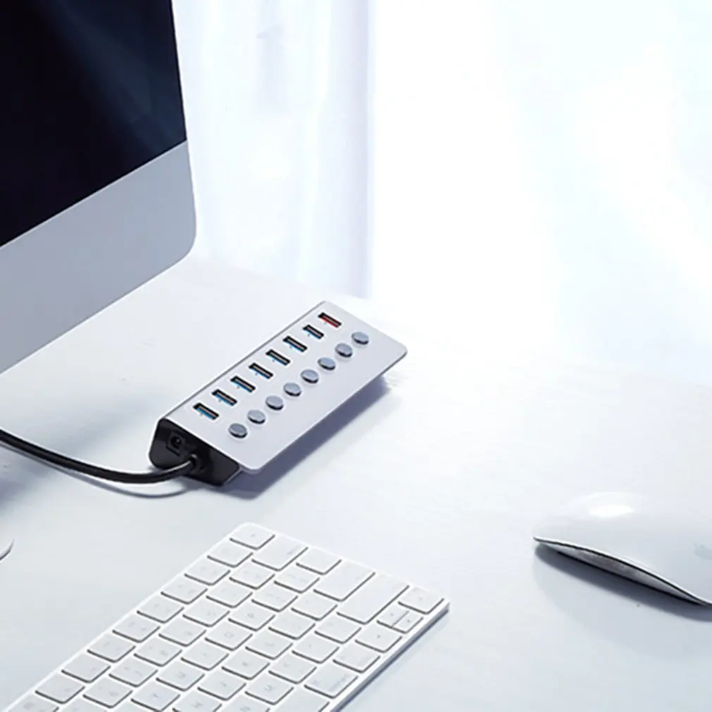 

7-port USB 3.0 High Speed Hub Data Transmission And Charging Port Independent Switch Control Hub For Windows Mac Linux