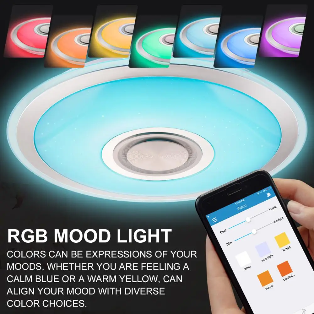 Светодиодный музыкальный потолочный светильник 36 Вт + 36Y RGB Bluetooth динамик лампа