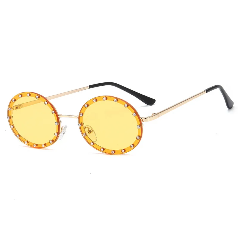 

Lady oval Sunglasses Women Shiny Diamond Frame For Women Brand Glasses Designer Fashion Male Female Shades