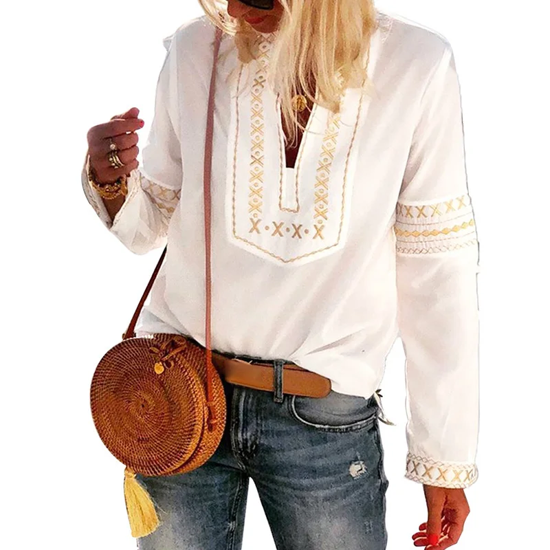 Женские топы женские осенние весенние принт в национальном стиле с длинными