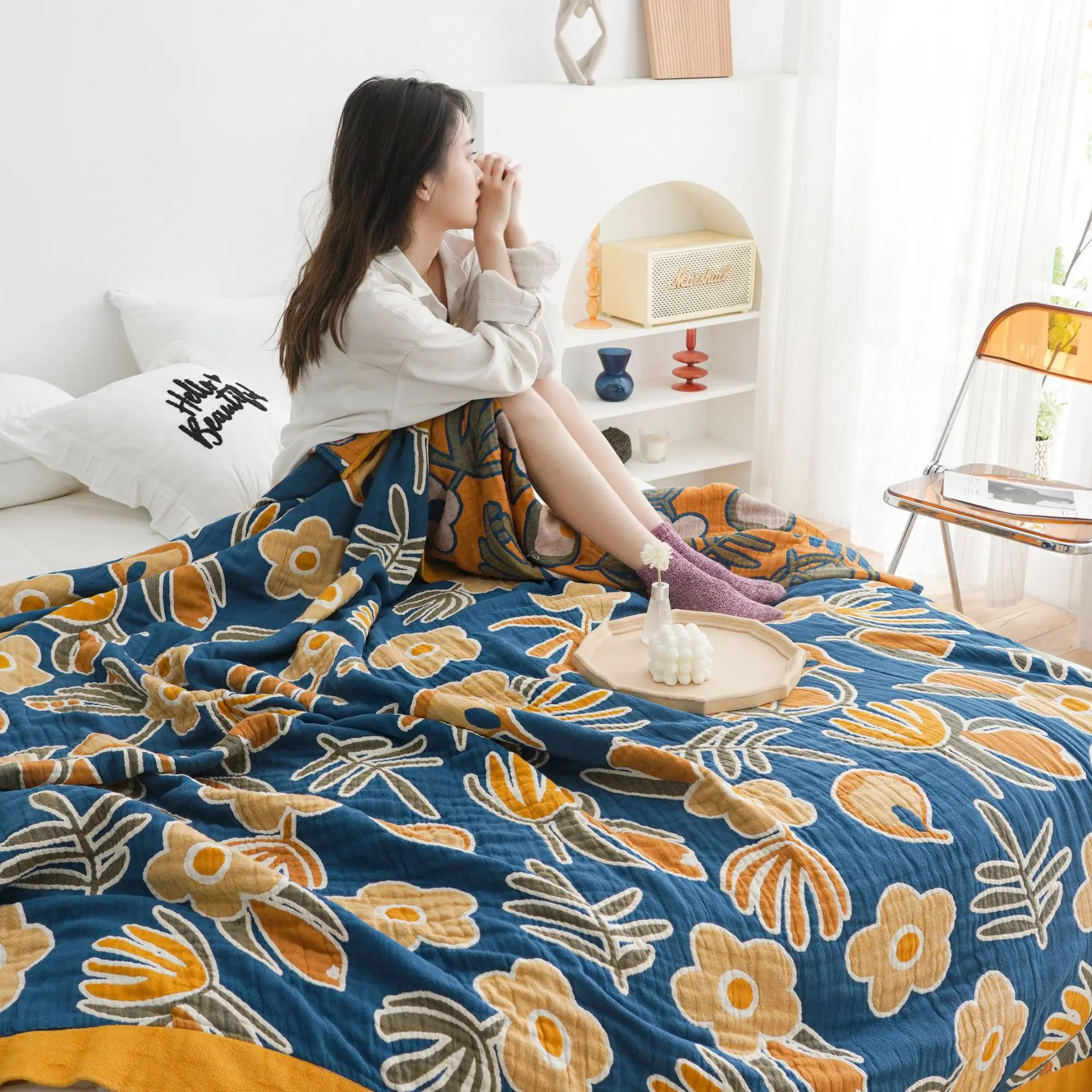 Online Coperta Trapunta In Cotone Sottile A Cinque Strati Con Stampa Morbida E Morbida Di Lusso Per Il Raffreddamento Del Copriletto Estivo Copriletto In Lavatrice
