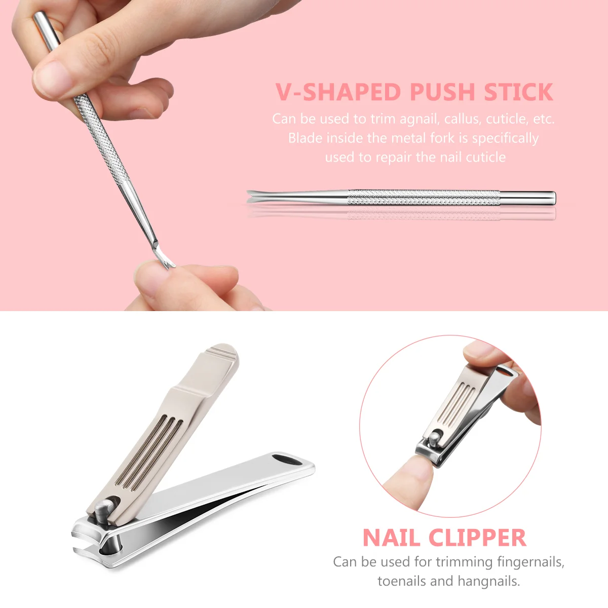 

Lurrose 8PCS Cuticle Pusher Clipper Kit Professional Stainless Steel Nail Trimmer Cleaner Manicure and Pedicure Tools