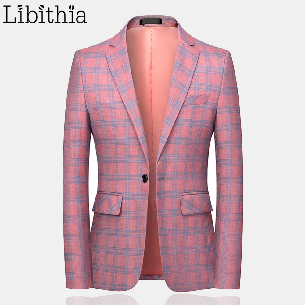 

Мужские клетчатые блейзеры, куртка на одной пуговице, пальто для мужчин размера плюс M-6XL, Осень-зима, сиреневый свет, синий, белый, мужская од...