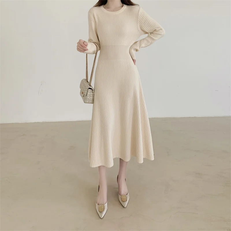 

Elegant Knitted Dress Women High Waist Evening Party Robe Femme Vintage Office Lady Autumn Winter Sweater Dresses Female Chic