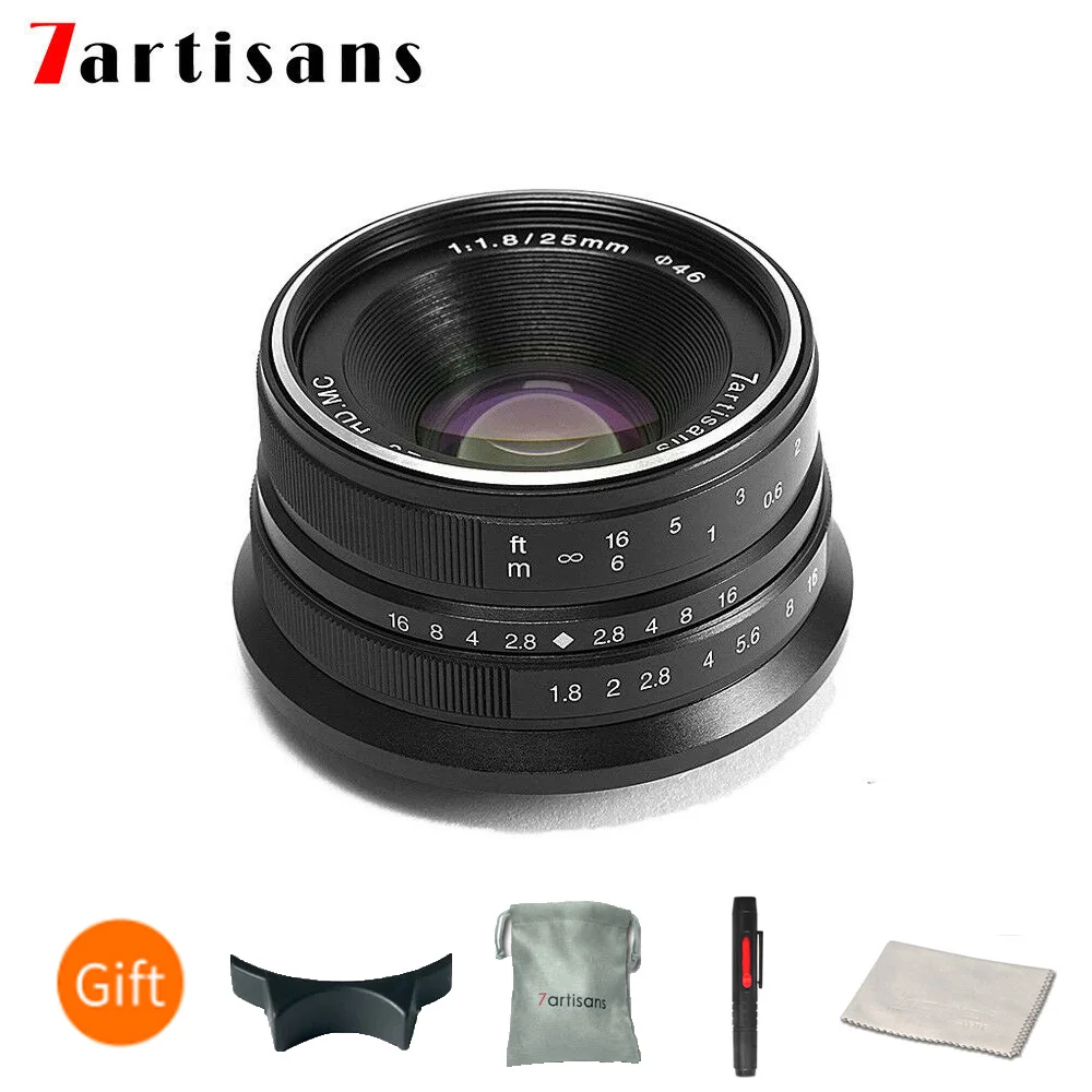 

Объектив 7artisans с постоянным фокусным расстоянием 25 мм f1.8 для всех серий Sony E Mount Canon EOS-M Mount Micro 4/3 Cameras FUJI A7 A7II A7R A7RII