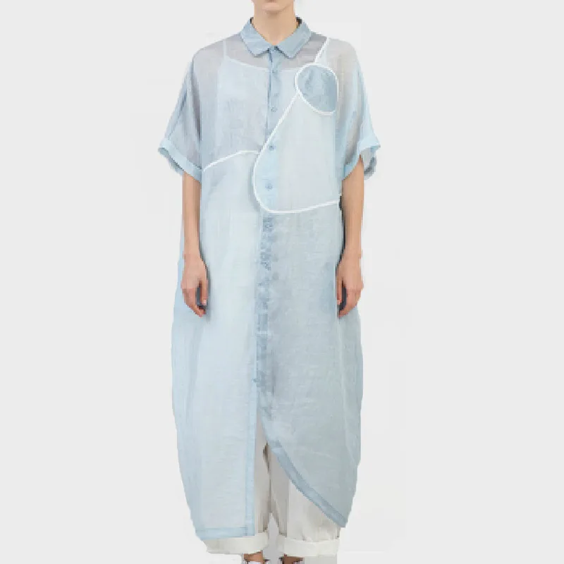 Женский прозрачный кардиган DEAT из органзы с отложным воротником и рукавами