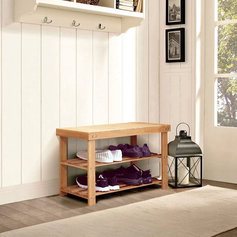 Натуральная бамбуковая стойка для обуви 2 уровня органайзер полка хранения