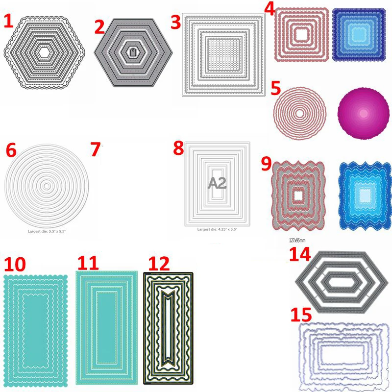 

Metal Cutting Dies Layered Scallop Honeycomb Hexagon Rectangle Circle Mixed Regular Geometry Slimline Die Cutting DIY 2020