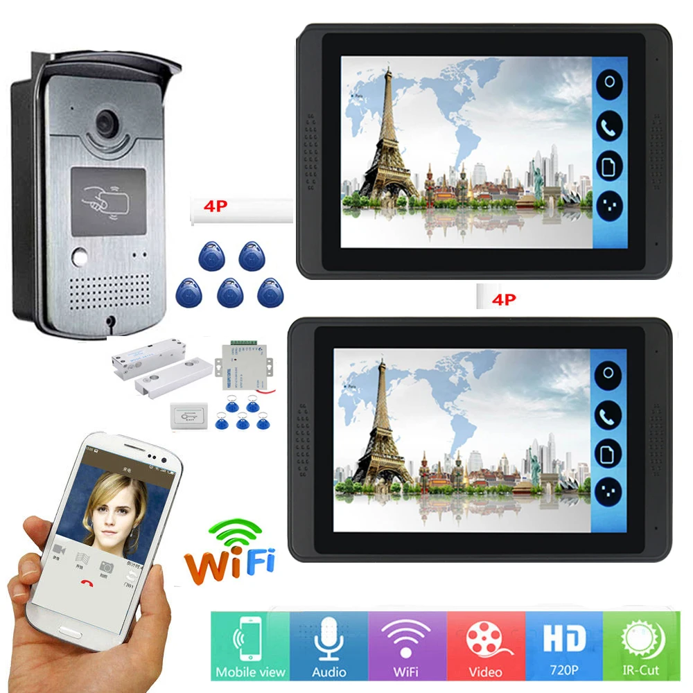 618620MEID12B9 " Lcd RFID проводной WiFi видео домофон система комплект+ электрический замок удара+ беспроводной пульт дистанционного управления приложение разблокировка - Цвет: 618620MEID12B9