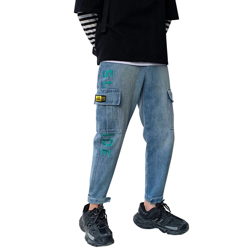Men's Fashion Plus Size Jeans Casual Side Pockets Men's Denim Sports Pants Overalls Printed Jeans Men M-5XL