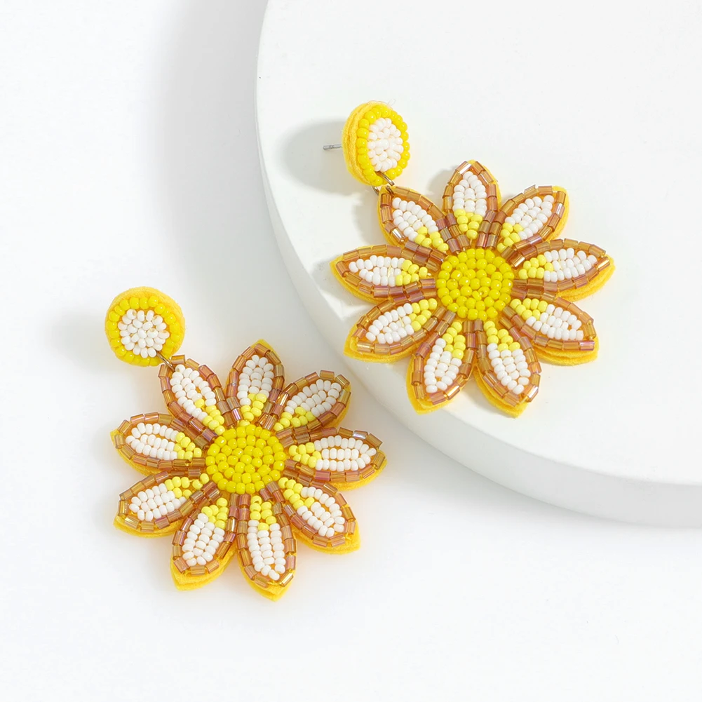 Серьги Dvacaman в форме подсолнуха из бисера для женщин модные высококачественные