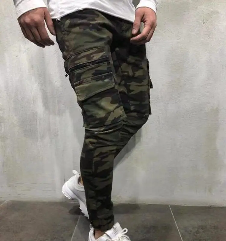 Spring Large Size Men's Camo Overalls Fashion Street Small Feet Slim Body Multi - Mouth Bag Waist Jeans Trousers