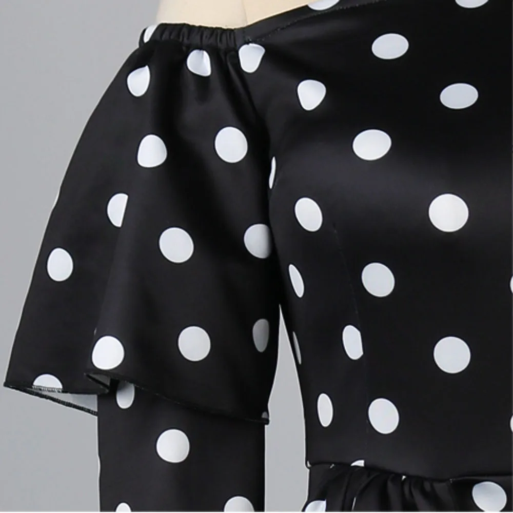 

Autumn Dress Women Sexy Asymmetrical Long Sleeve Vestidos Vintage Polka Dot Elegant Party Office Lady Bodycon Retro Midi Dress