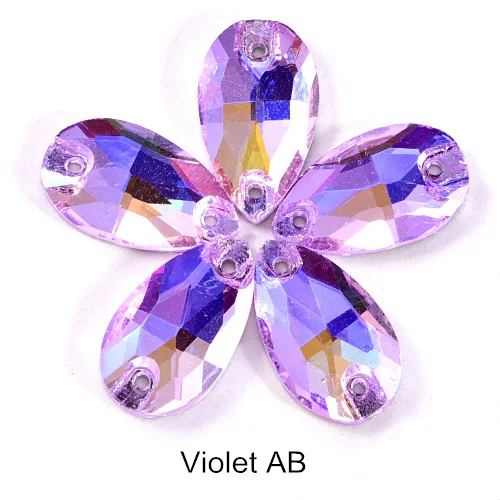 Violet AB Красочные каплевидные Хрустальные стеклянные пришивные стразы с плоской задней стороной красные AB пришивные камни каплевидные Стразы для шитья одежды Y1250 - Цвет: Violet AB