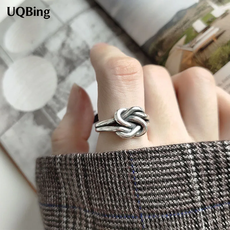 

Vintage Silver Double Layer Knot Rings For Women Wholesale Jewelry 2020 Gifts