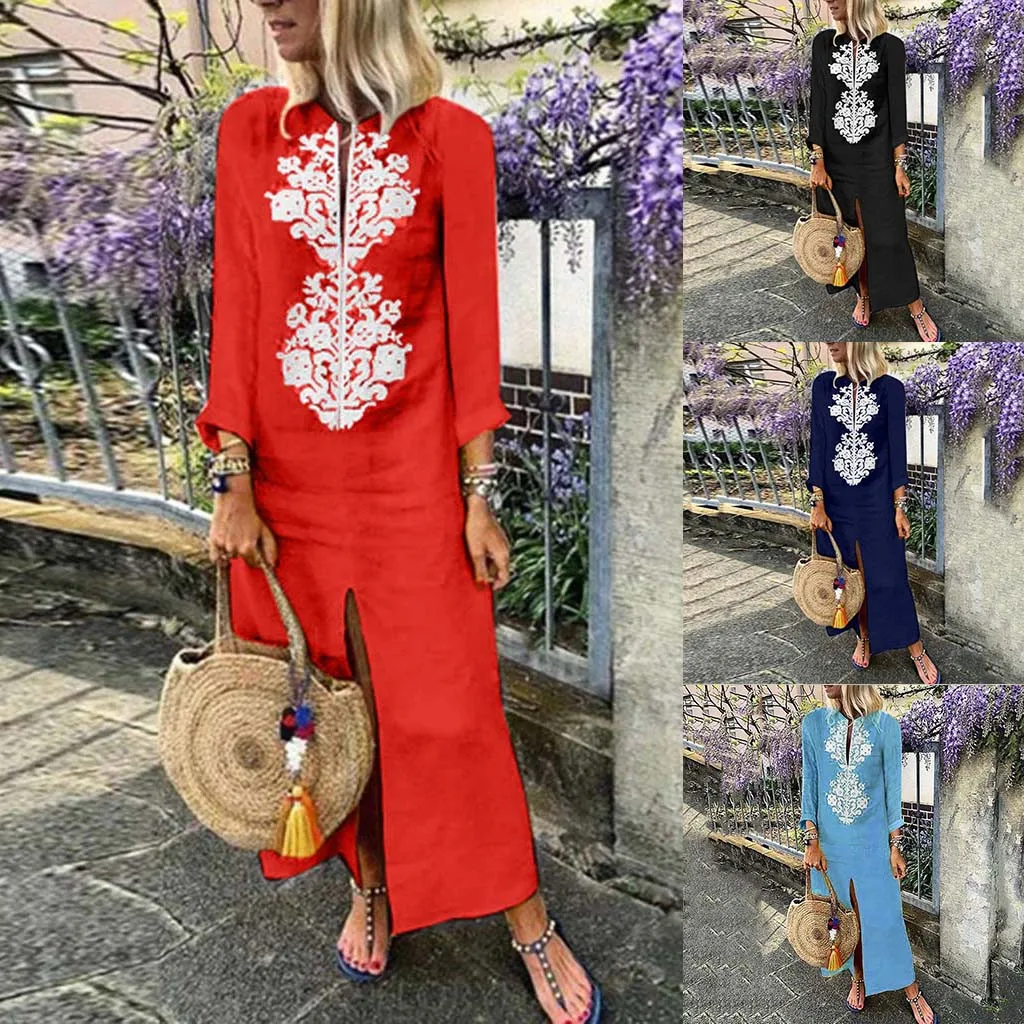 Женское длинное платье с цветочной вышивкой SAGACE винтажное в богемном