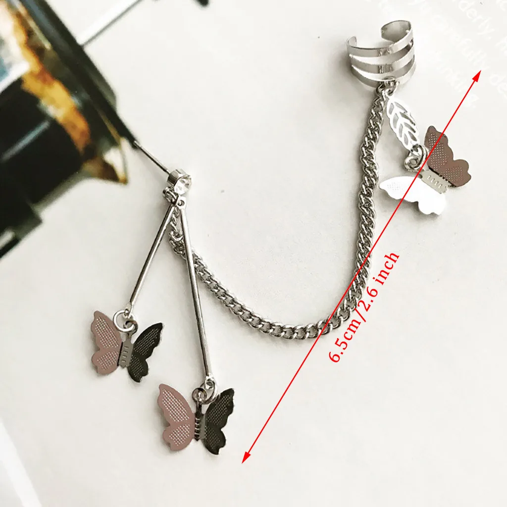 

Butterfly Clip Earrings Long Tassel Exquisite Chain Ear Hook One-piece Single Butterfly Earrings Party Jewelry Gift Fashion #672