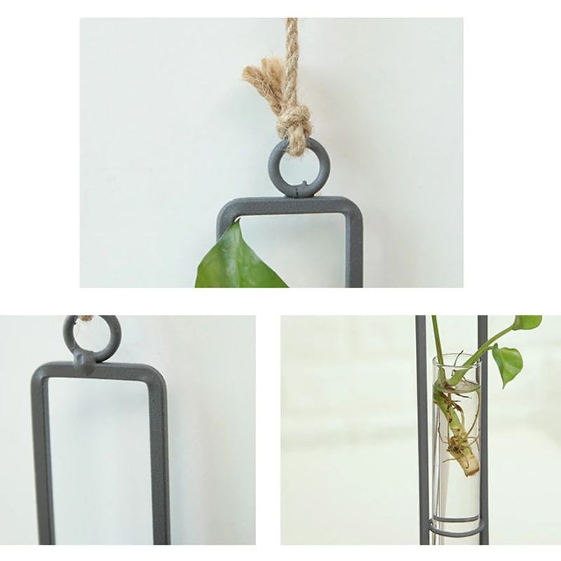 

Creative Hydroponic Vase Iron Glass Plants Flower Vases Hanging Rope Test Tube Inserted Vase Modern Home Decoration Accessories