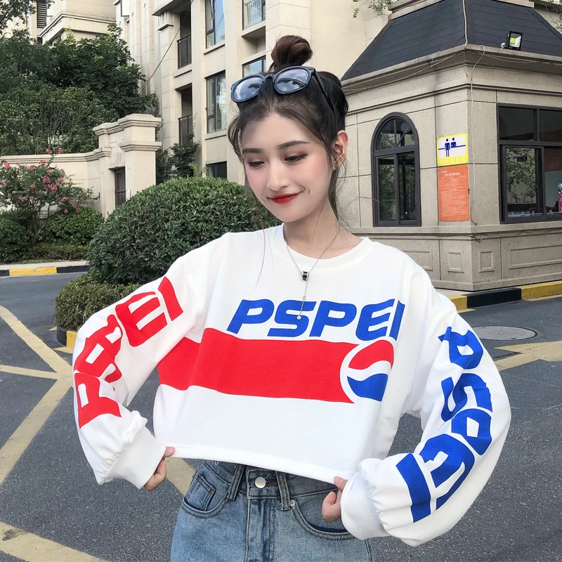 Женский укороченный топ в стиле хип хоп Укороченный свитшот японском весна осень