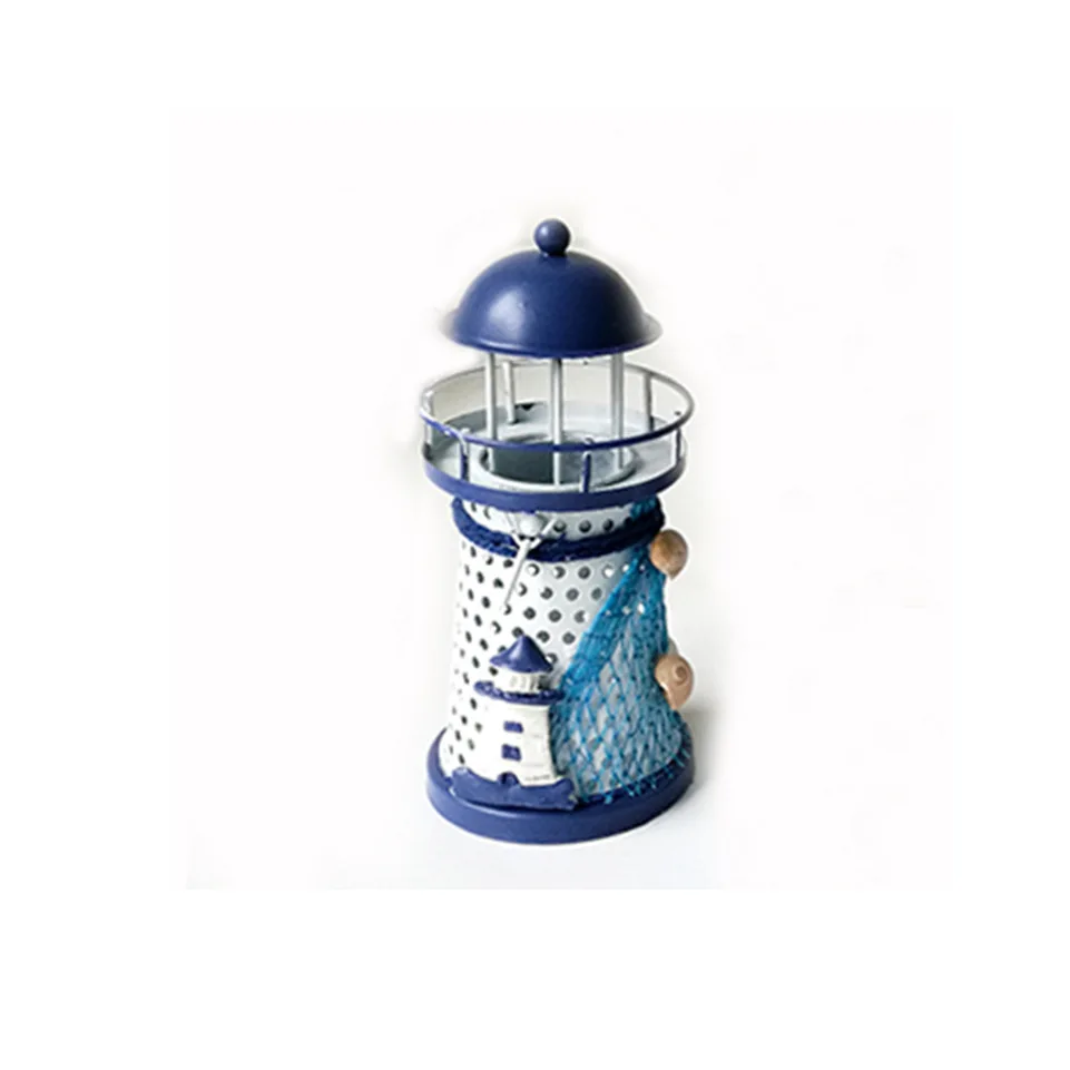 

Wrought iron candlestick lighthouse decoration Round hole iron sheet lighthouse candlestick Home desktop decoration