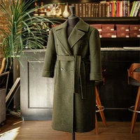 handsome wool men suits one piece overcoat custom made dark green lapel royal high quality formal winter business long coat