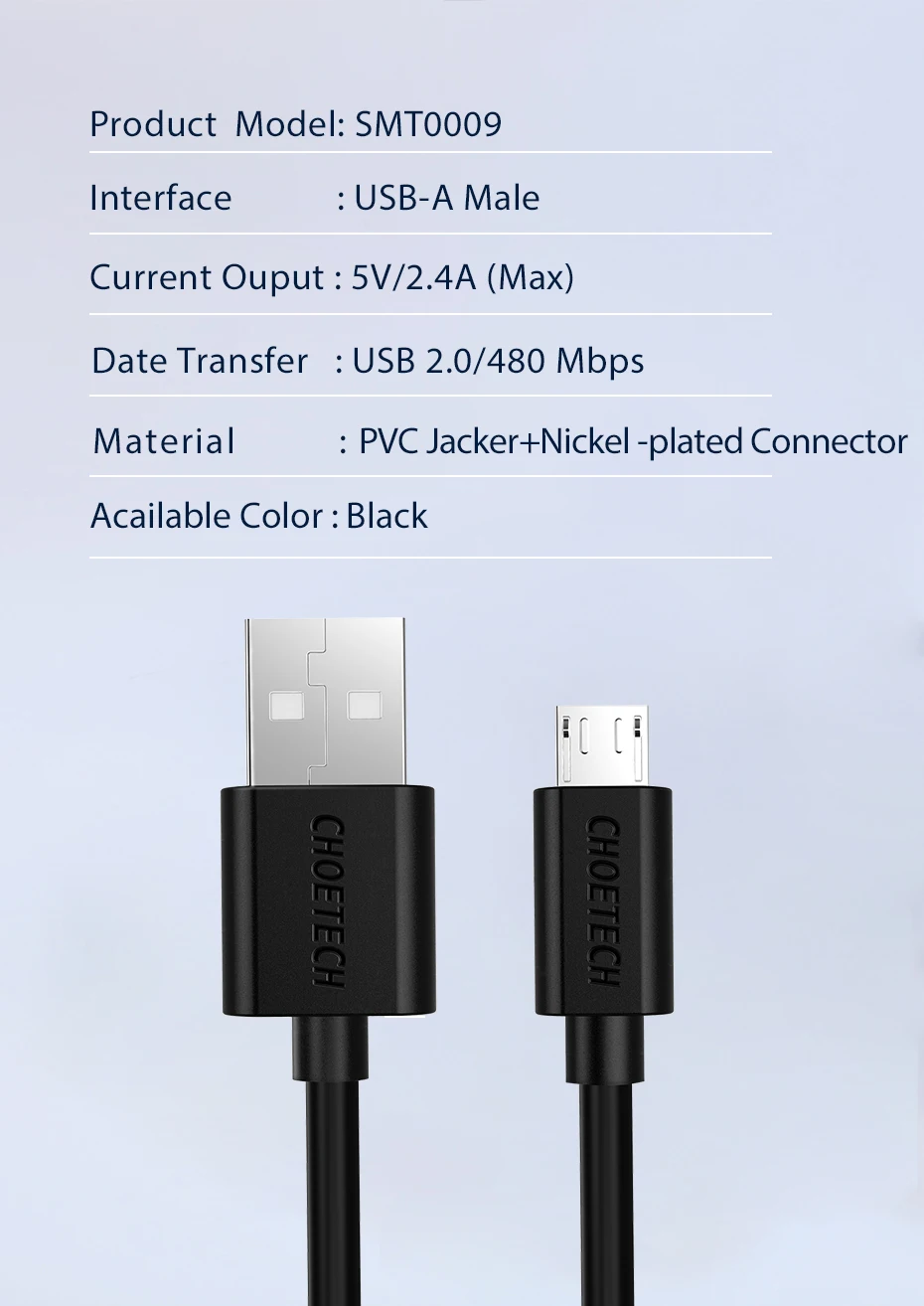 CHOETECH Micro USB кабель 2.4A Быстрый кабель синхронизации данных и зарядки для samsung LG huawei Xiaomi LG Andriod Phone usb кабели для зарядки