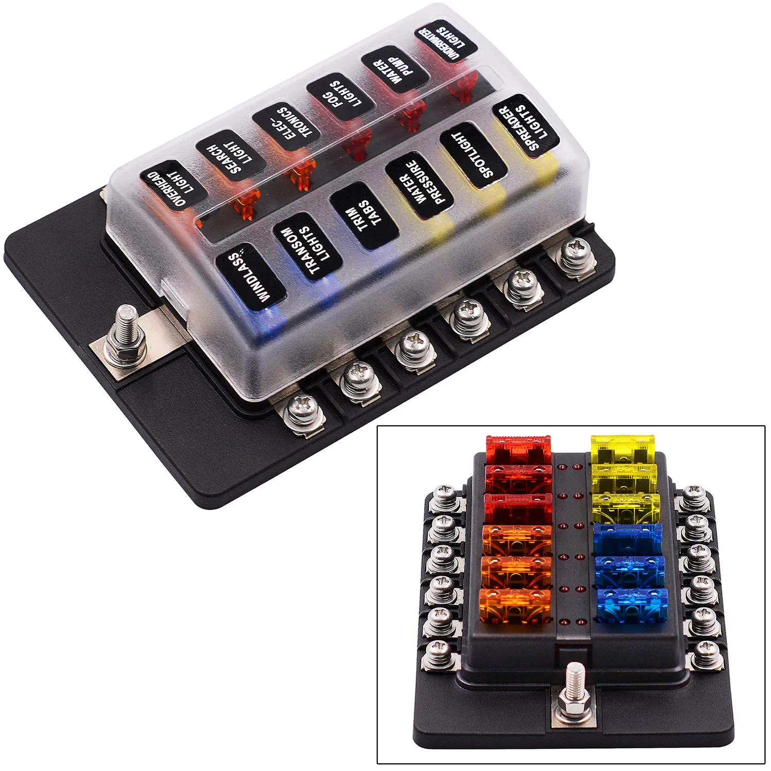 Car Accessories 12-Way Blade Fuse Box Block with LED Warning Indicator Waterproof Cover for Boat RV DC12-32 | Автомобили и