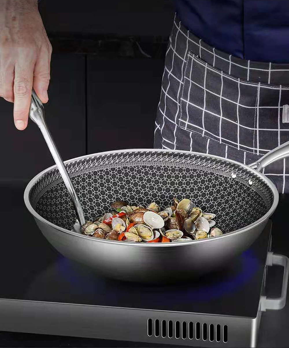 Антипригарный ВОК из нержавеющей стали 304 без масляного дыма покрытия домашний