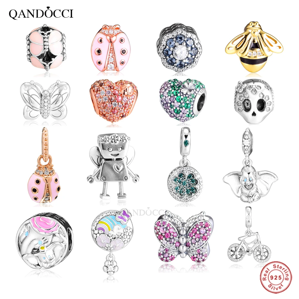Весенняя серия QANDOCCI 2019 Цветочный браслет Pandora с подвеской в виде крыльев бабочки