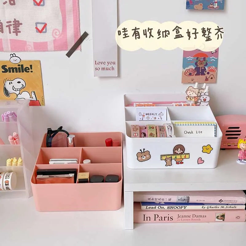 

Plastic Desk Pen Holder Pencil Makeup Storage Box Multifunction Desktop Organizer Notebook Case School Office Stationery Supply