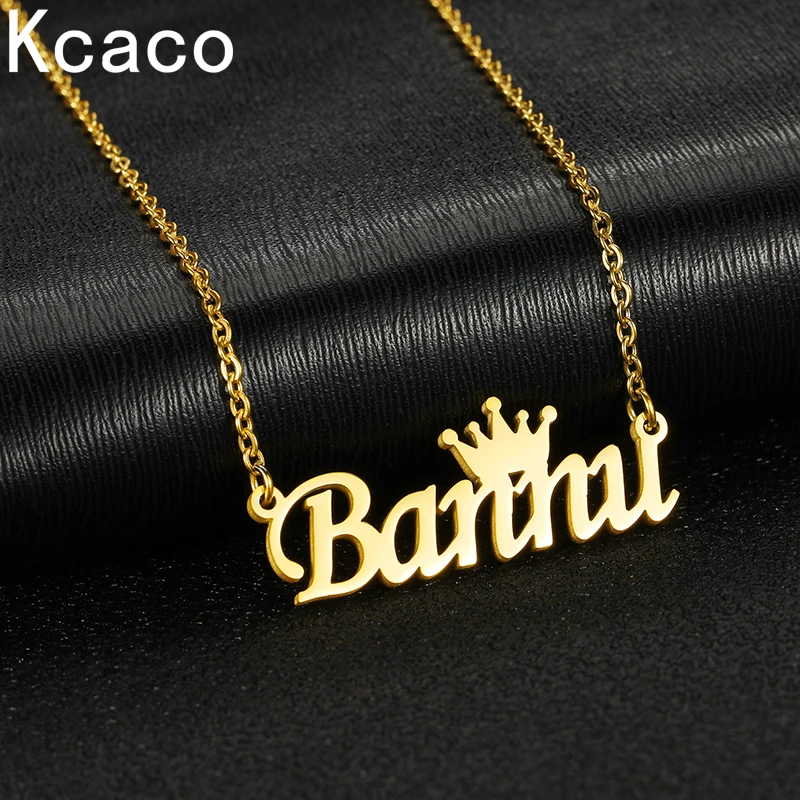 

Kcaco Personalized Name Pendant Necklace For Women Men Stainless Steel Custom Simple Crown Nameplate Choker Jewellry Gifts