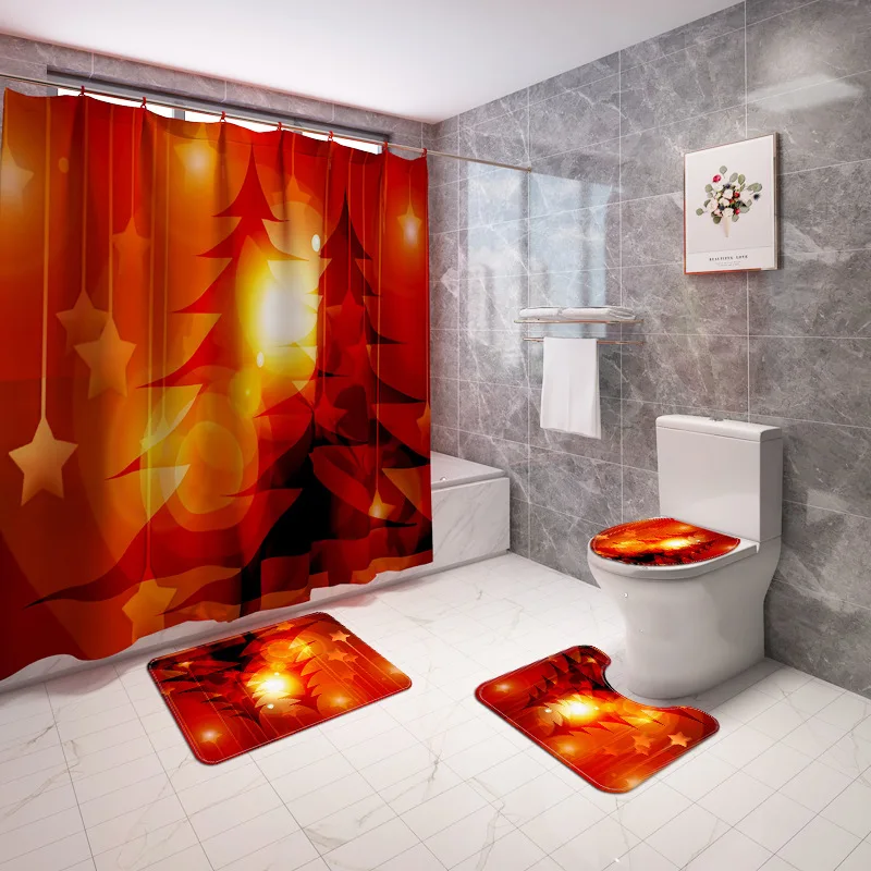 Рождественская занавеска для душа набор ковриков ванной коврики снеговик лось