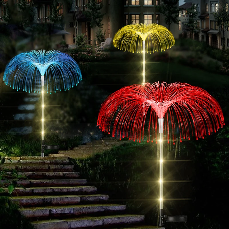 

Solar Outdoor Lights Multi Color Changing Jellyfish Ground Lights with Warm Path Lights Raising Witt Waterproof Flower Li