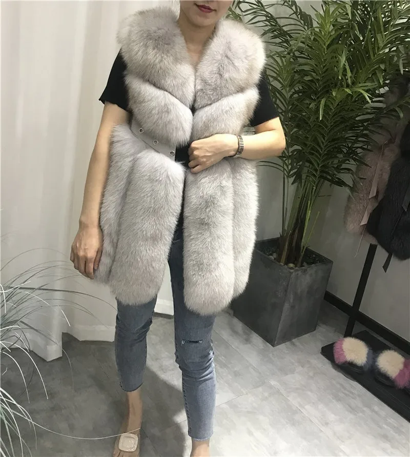 FXFURS жилет из натурального Лисьего меха Длинный жилет из натурального Лисьего меха Зимний жилет с заклепками из натуральной кожи европейские женские куртки
