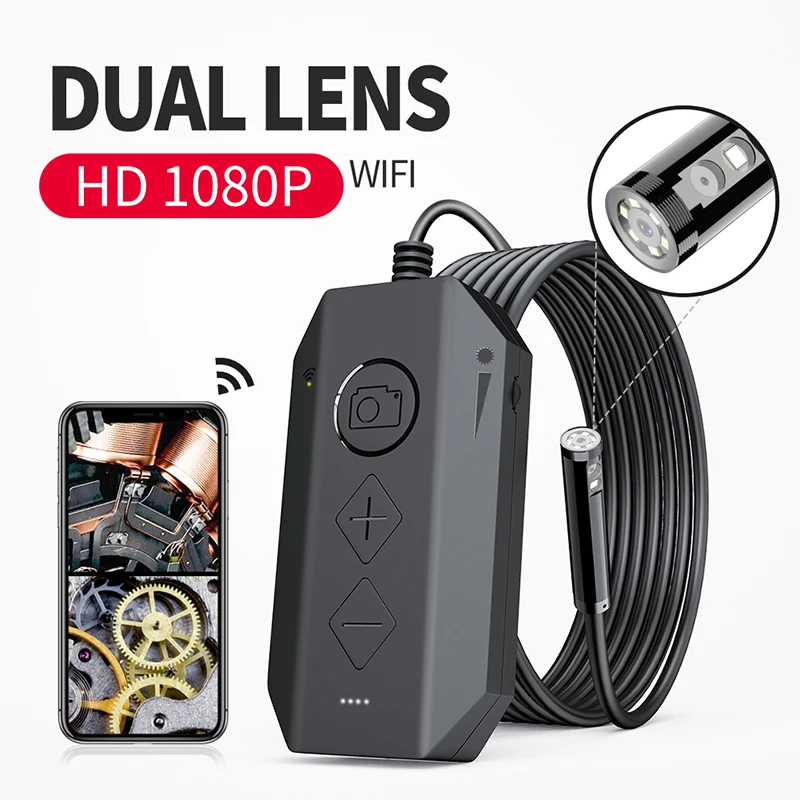 

Беспроводная двойная камера-эндоскоп с Wi-Fi, 8 мм, 1080P, HD, Бороскоп, Инспекционная камера для iPhone, Android, 2 Мп, змеевидная камера для осмотра