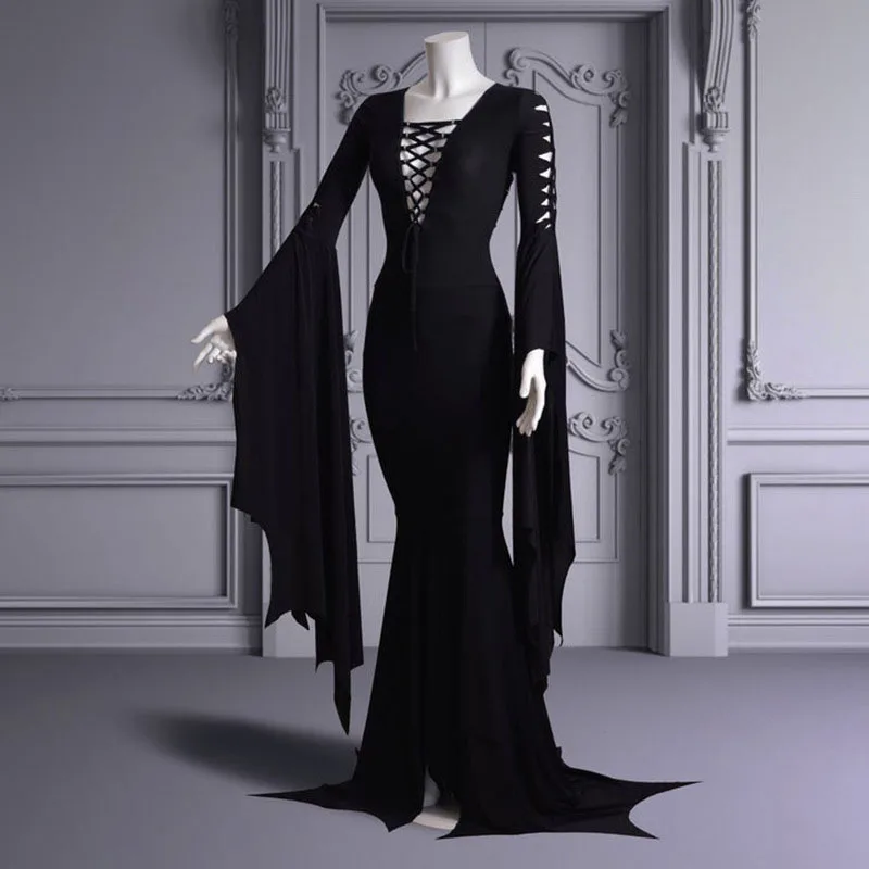 Женский костюм ведьмы на Хеллоуин Morticia Addam винтажное платье в готическом стиле с