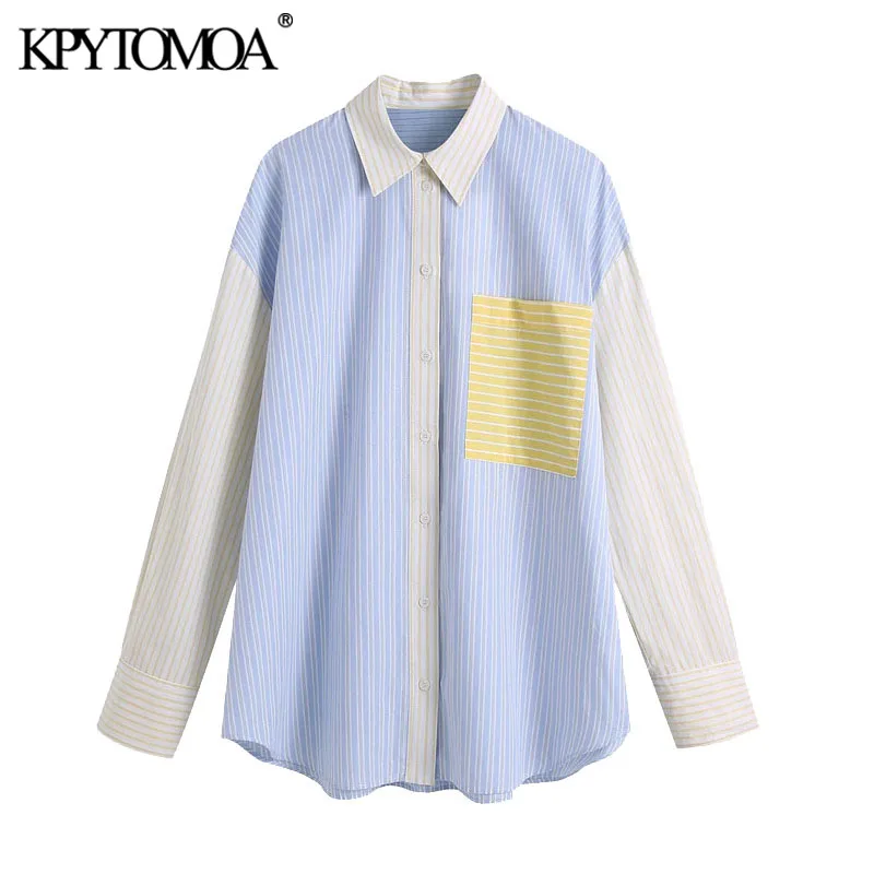 

Блузка KPYTOMOA Женская в полоску, модная Свободная рубашка в стиле пэчворк с карманами, винтажная блузка с длинным рукавом, на пуговицах, шикар...