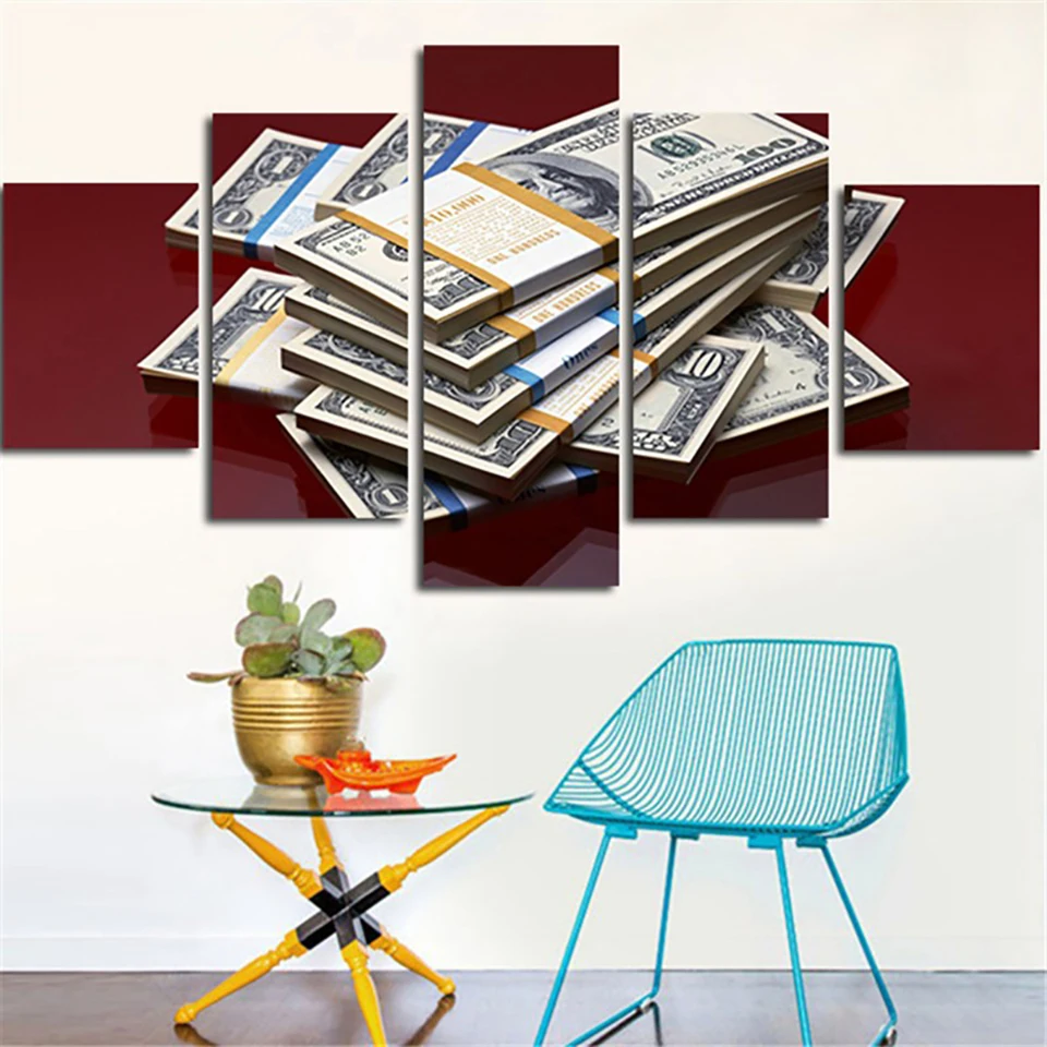 Home Decoration Posters Frame Living Room HD Printed 5 Panel Money Landscape Modular Picture Wall Art Modern Painting On Canvas | Дом и сад