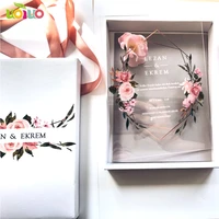 free shipping 10pcs luxury high class romantic acrylic wedding invitation card hot sellflower wedding cards with box