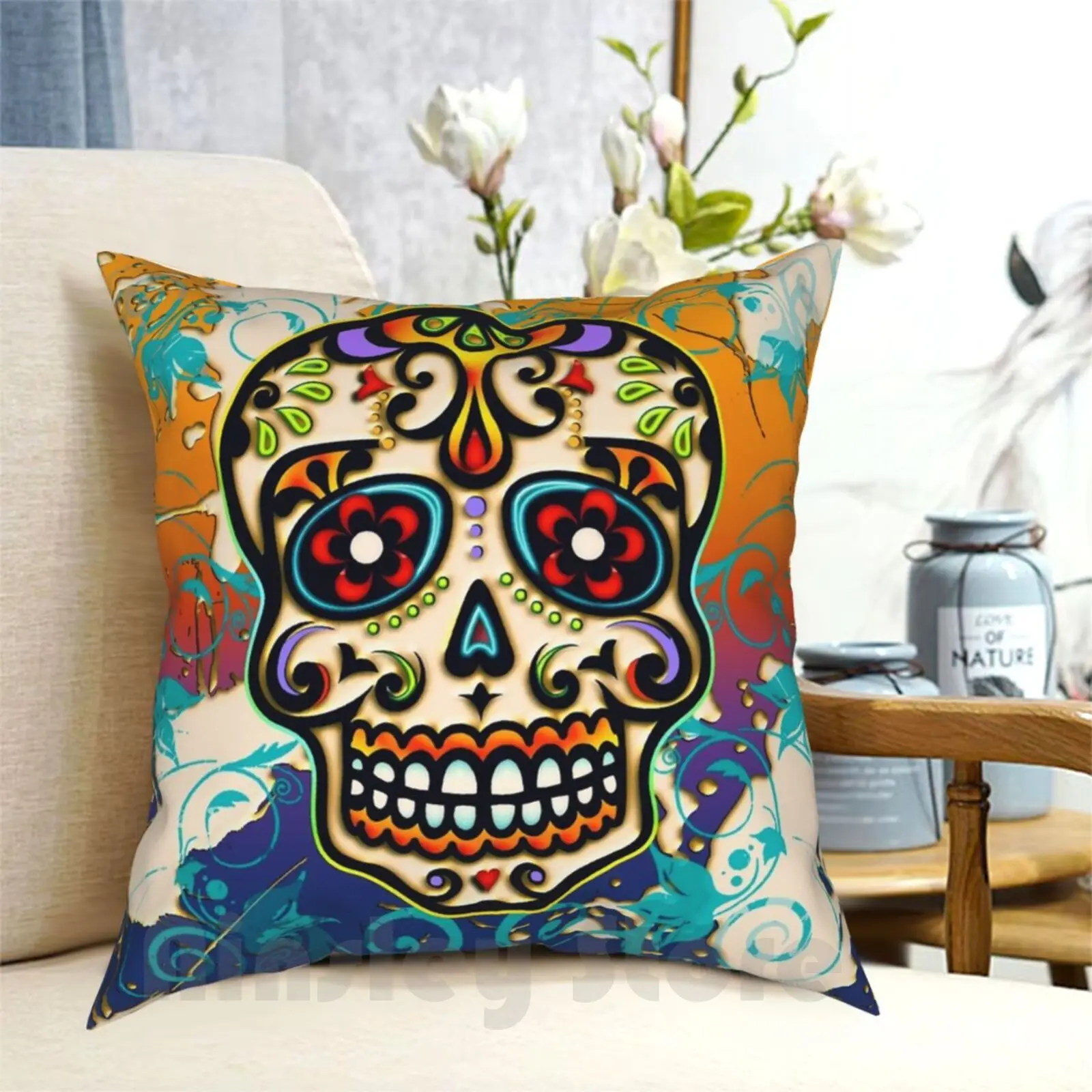 

Mexican Sugar Skull , Dias De Los Muertos , Days Of The Dead Pillow Case Printed Home Soft Throw Pillow Mexican Scull