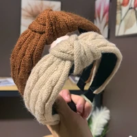 simple fashion wide woolen knot hair bands for women headdress female face washing headband hoop accessories autumn winter