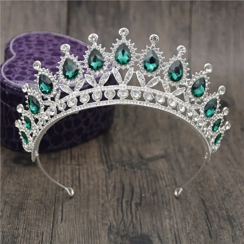 Silver Green Великолепные розовые ободки с кристаллами, королевские диадемы и короны, свадебные ободки для волос, вечерние украшения для волос на выпускной - Окраска металла: Silver Green