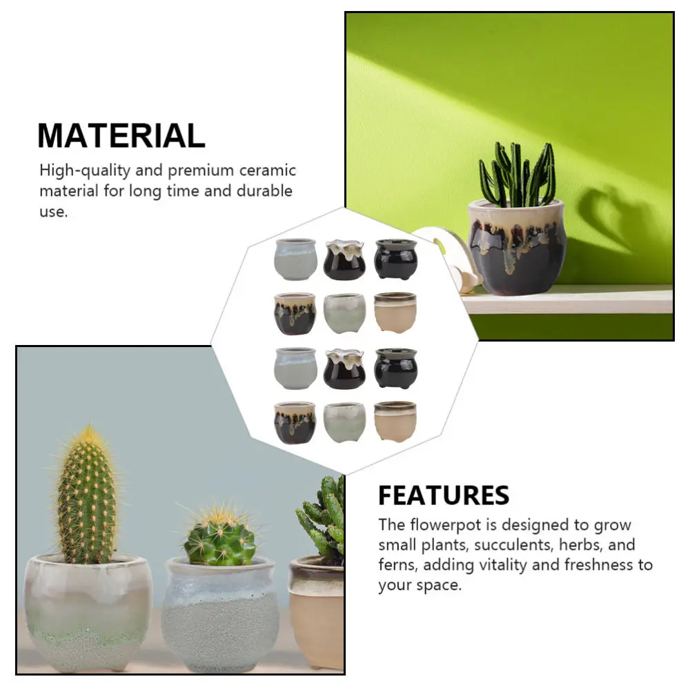 

12pcs Mini Flowerpot Ceramic Succulent Plant Pot Flowerpot Decor Bonsai Pot