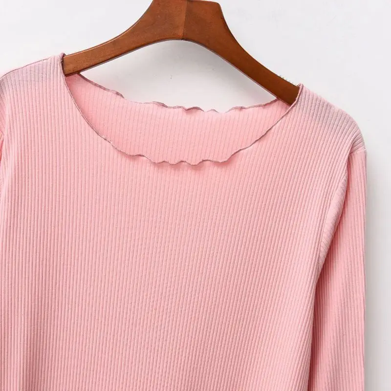 

Spring Autumn Pyjamas Women's New Knitted Cotton Solid Color Korean Style Long-Sleeve Homewear Nightdress Madam Simple Casual