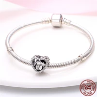 hot 925 silver color cute heart shaped puppy beads charms suitable for original pandora bracelet bangle making diy woman gift