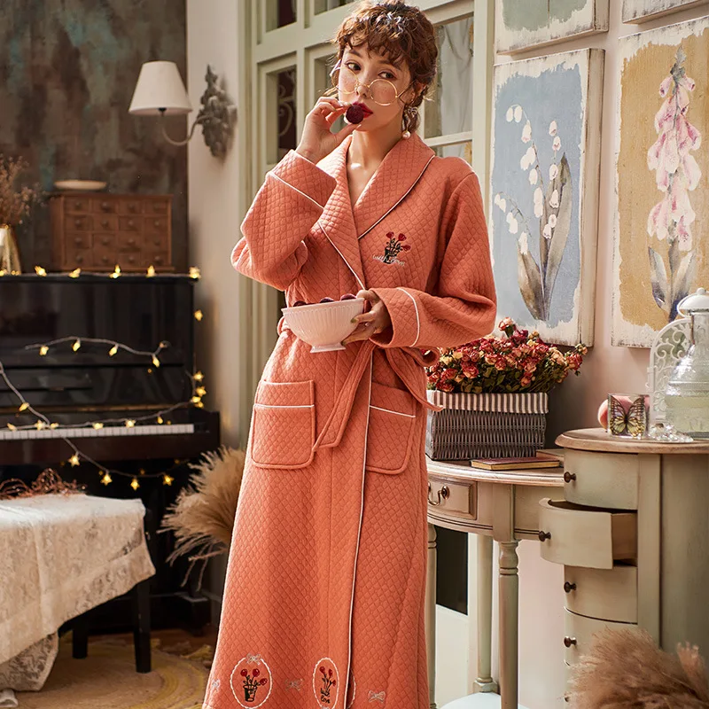 2019 пижама Женский утепленный банный халат из чистого хлопка женский милый