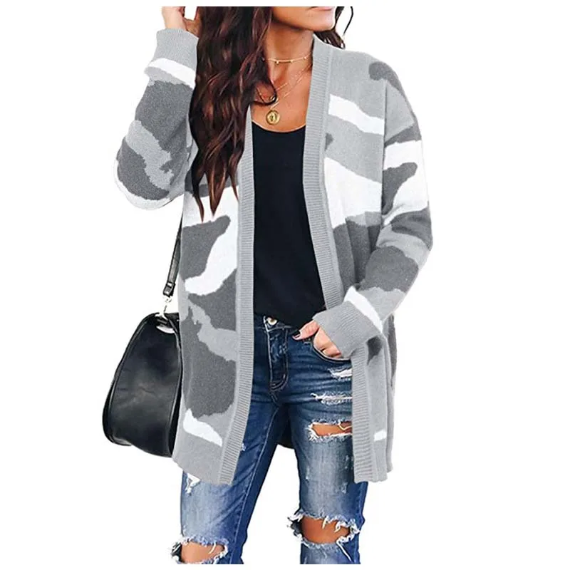 

Women Autumn Oversized Loose Camouflage Long Knitting Cardigan Sweater Coat New 2020 Fashion Plus Size Knitted Tops Outwear Coat