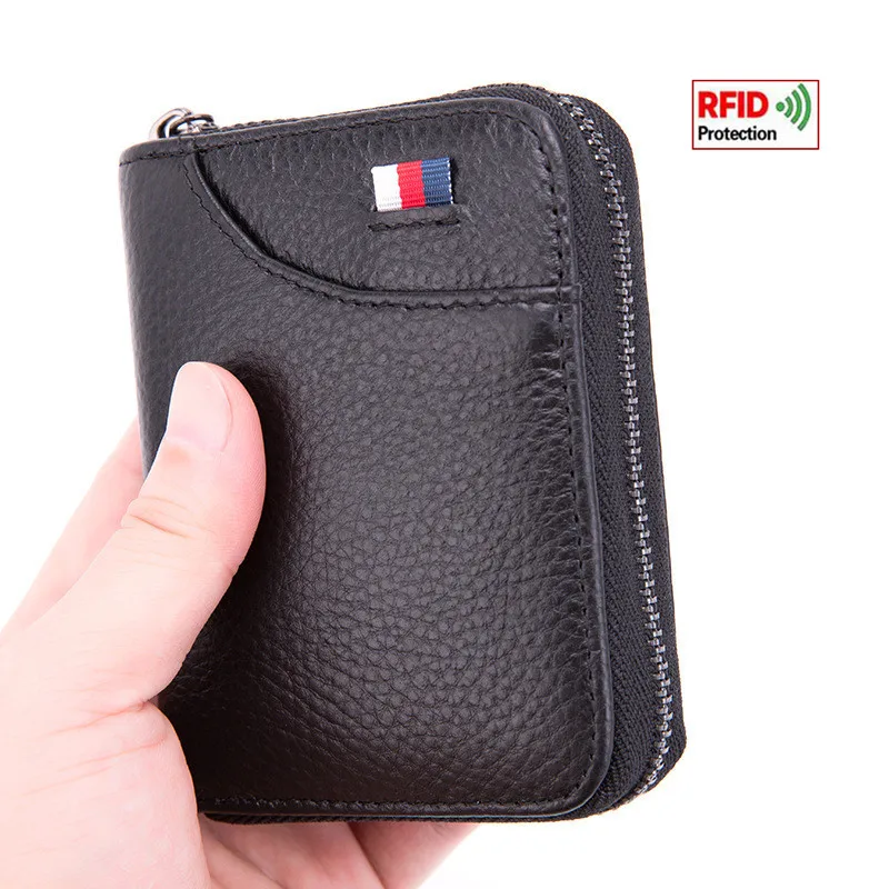

2019 New Mini Litchi Pattern Wallet PU Leather Credit Card Holder RFID Blocking Zipper Pocket Fashion Coin Purse Card Bag
