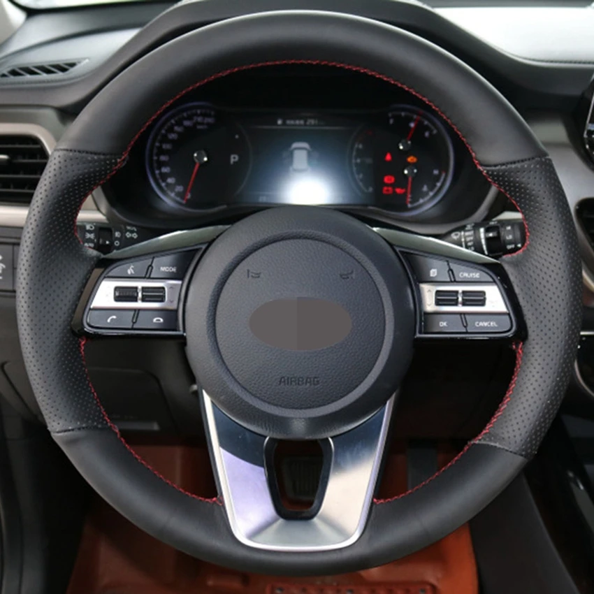 Накладки на руль из черной искусственной кожи Прошитые вручную Чехлы рулевого