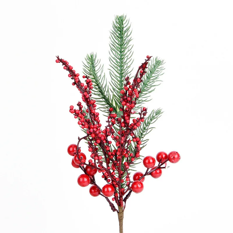 

1PC Simulation Plastic Red Berries Pine Needles Branch For DIY Christmas Tree Flower Arrangement Decoration Supplies
